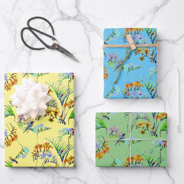 Tropical Paradise Pattern Trio Wrapping Paper Sheet (Front)