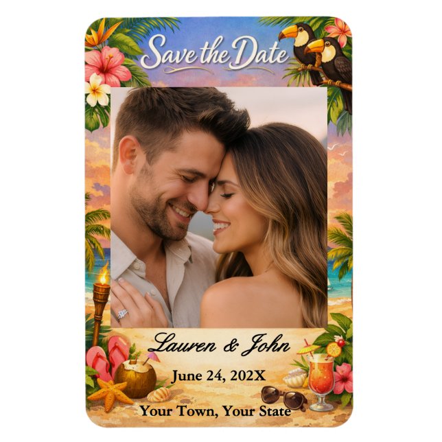 Tropical Paradise Photo Save Date Wedding Magnet (Vertical)
