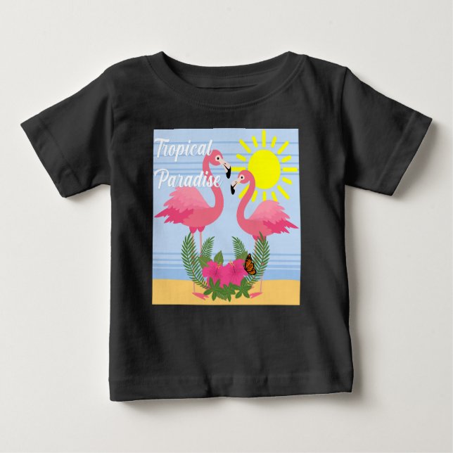 Tropical Paradise Pink Flamingo - Baby Fine Jersey Baby T-Shirt (Front)