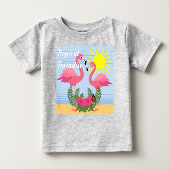 Tropical Paradise Pink Flamingo - Baby Fine Jersey Baby T-Shirt (Front)
