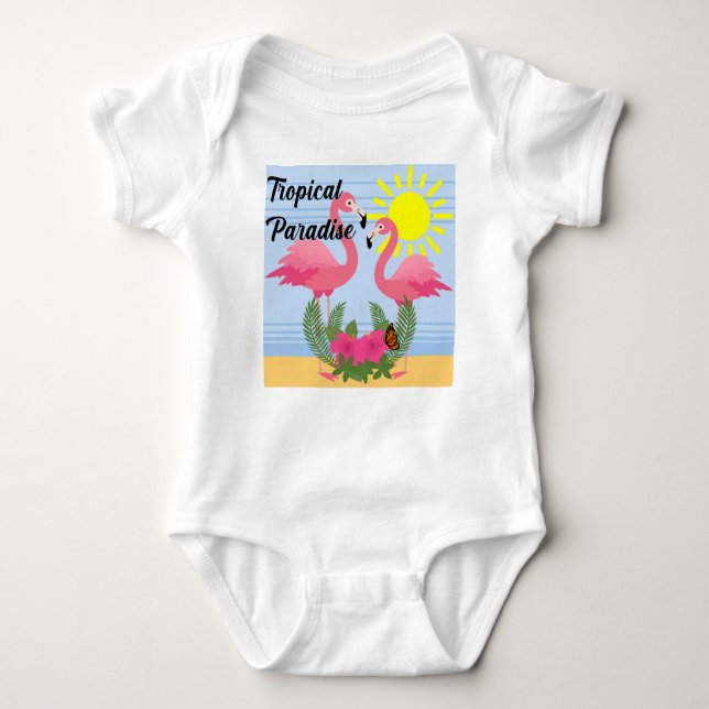 Tropical Paradise Pink Flamingo - Baby Jersey Body Baby Bodysuit (Front)