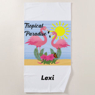 Tropical Paradise Pink Flamingo - Beach Towel