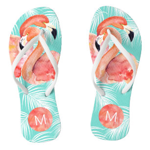 Tropical Paradise Pink Flamingos with Monogram Thongs