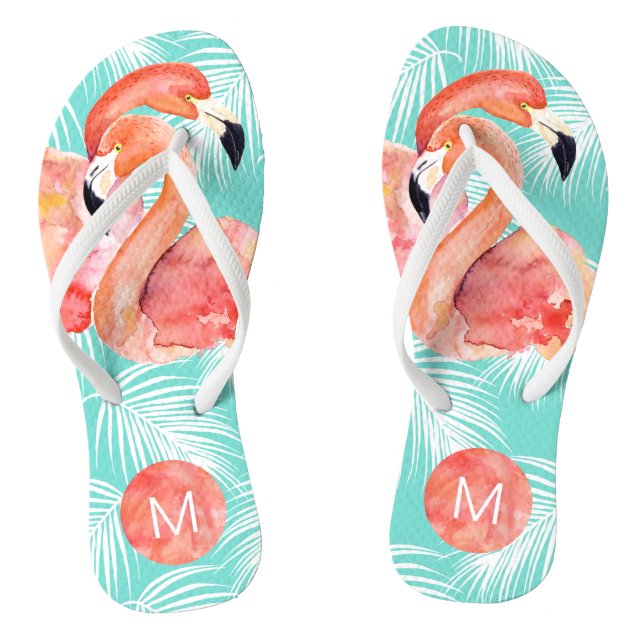 Tropical Paradise Pink Flamingos with Monogram Thongs (Footbed)