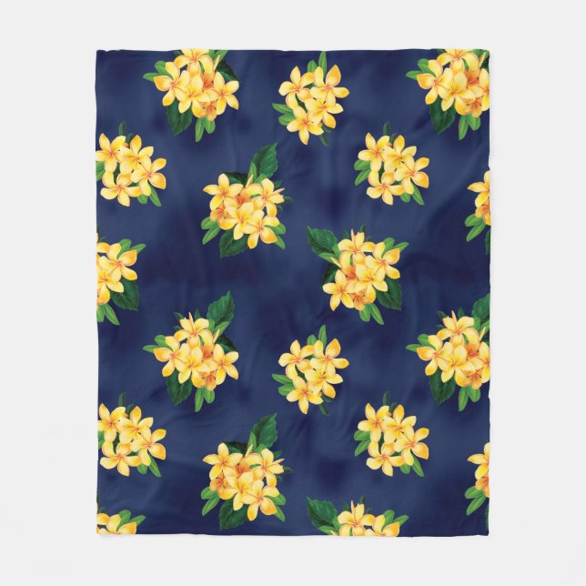 Tropical Paradise Plumeria Hawaiian Fleece Blanket (Front)