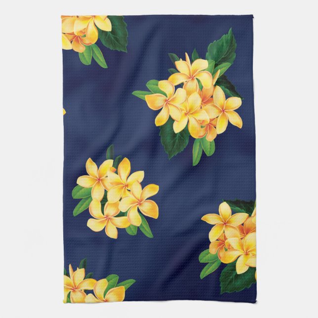Tropical Paradise Plumeria Hawaiian Tea Towel (Vertical)