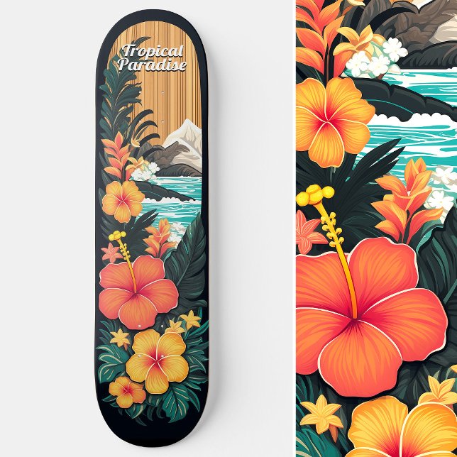 Tropical Paradise Sea Beach & Flowers Art Skateboard (Tropical Paradise Sea Beach & Flowers Art Skateboard)