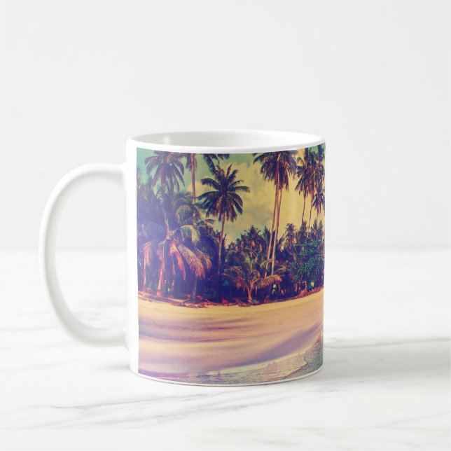 Tropical paradise: sea, hotel, beach. coffee mug (Left)