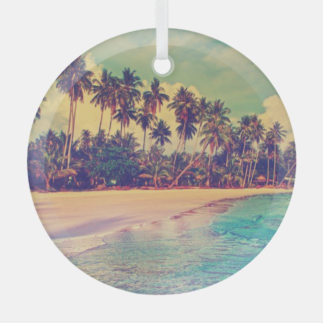Tropical paradise: sea, hotel, beach. glass tree decoration (Front)
