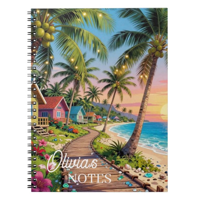 Tropical Paradise Seaside Cottage Personalised Notebook (Front)