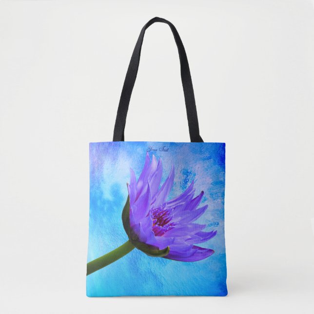 Tropical Paradise Square Purple Blue Text Tote Bag (Front)