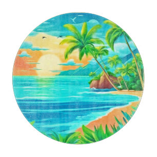 Tropical Paradise Sunset Coastline View Cutting Board