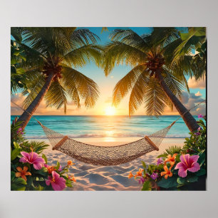 Tropical Paradise Sunset – Relaxing Beach View Poster