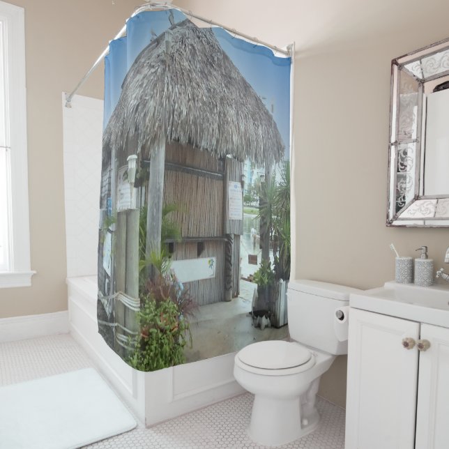 Tropical Paradise Tiki Hut Shower Curtain (In Situ)