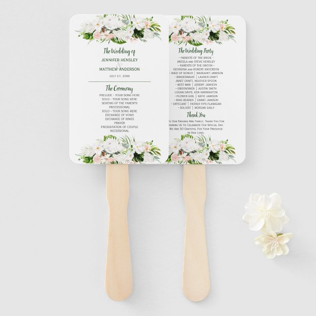 Tropical Paradise Watercolor Floral Wedding Hand Fan (Front and Back)