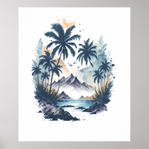 Tropical Paradise watercolor painting Poster