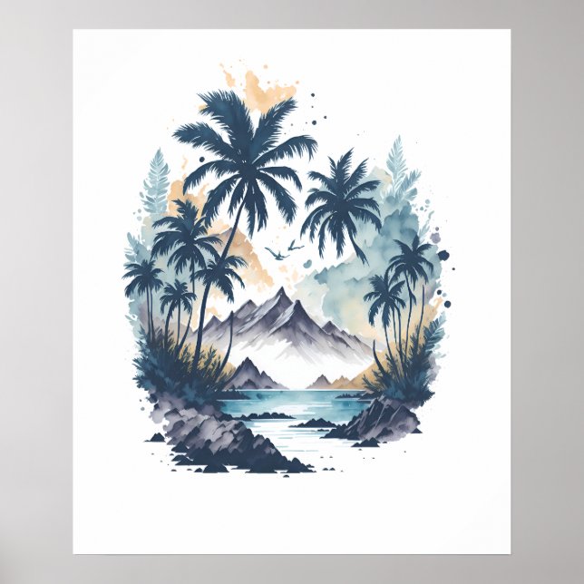 Tropical Paradise watercolor painting Poster (Front)