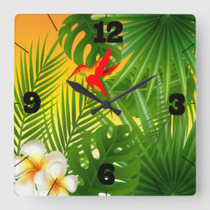 Tropical Paradise with a Hummingbird Square Wall Clock