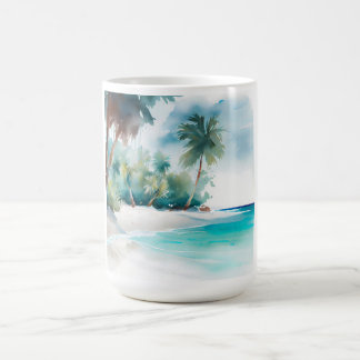 Tropical Paradise with Sandy Beach and Plam Trees Coffee Mug