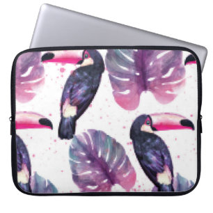 Tropical paradise with watercolor parrots and palm laptop sleeve