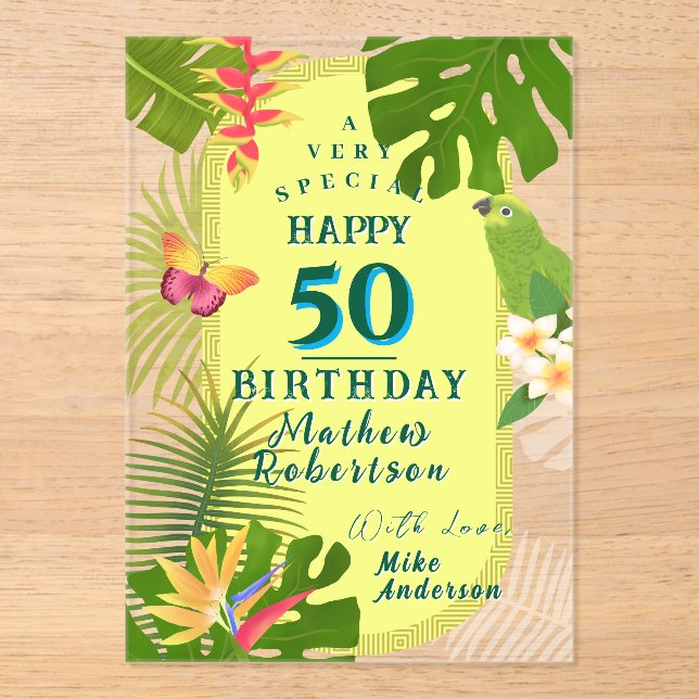 Tropical Paradise Yearly Birthday Card Acrylic Invitations (Front)
