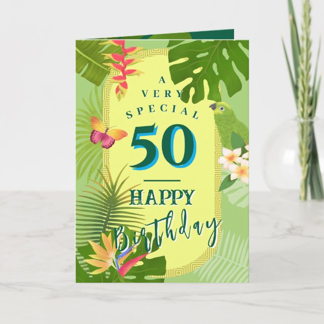 Tropical Paradise Yearly Green Birthday Card (Front)