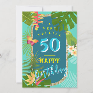 Tropical Paradise Yearly Teal Birthday Card