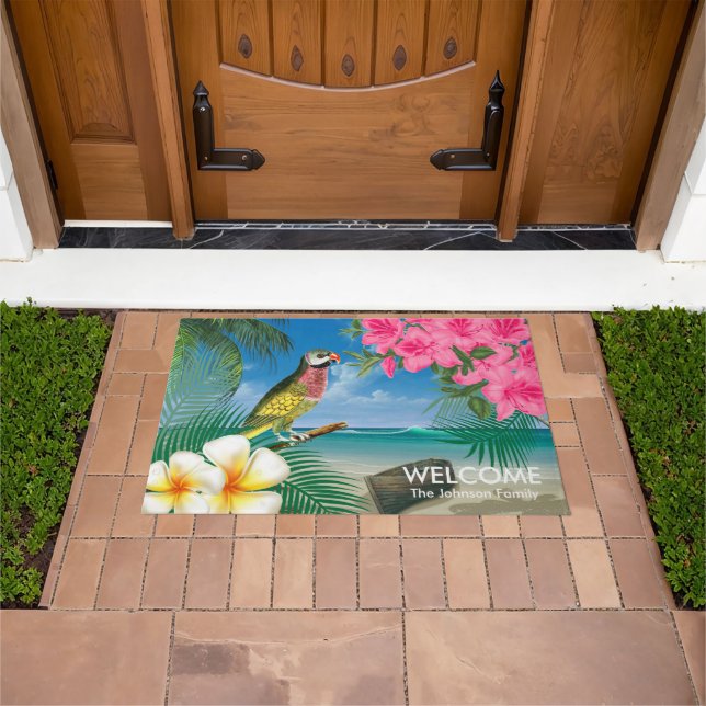 Tropical Parakeet Birds at the Beach Doormat (Outdoor)