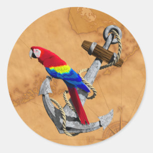 Tropical Parrot And Anchor Classic Round Sticker