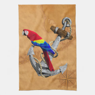 Tropical Parrot And Anchor Tea Towel