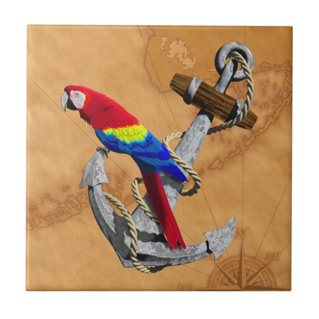 Tropical Parrot And Anchor Tile (Front)