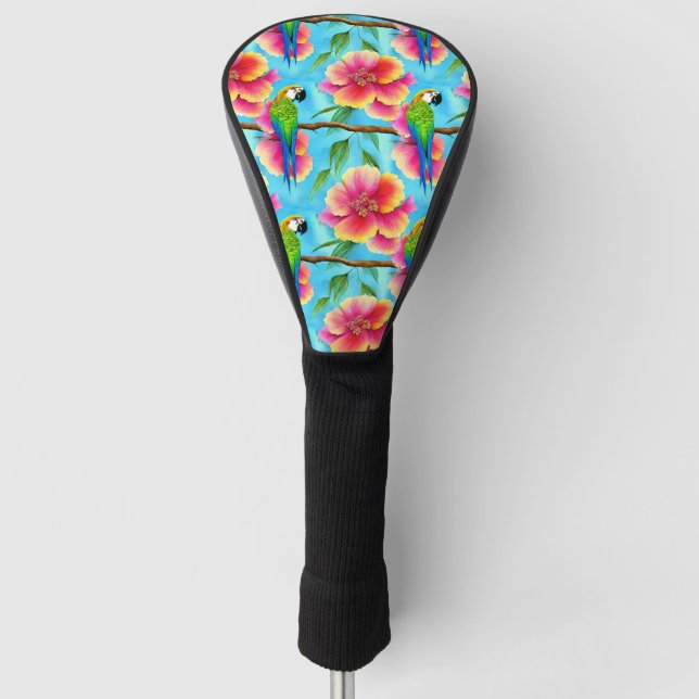 Tropical Parrot and Flower Pattern  Golf Head Cover (Front)
