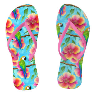 Tropical Parrot and Flower Pattern Thongs
