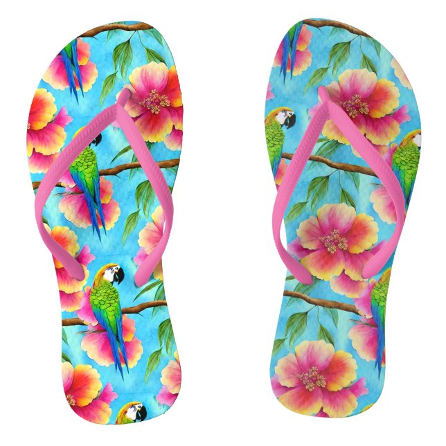 Tropical Parrot and Flower Pattern  Thongs (Footbed)