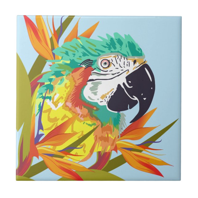 Tropical Parrot and Flowers Ceramic Tile (Front)