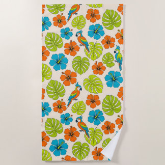 Tropical Parrot and Hibiscus Floral Beach Towel