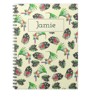 Tropical Parrot and Leaves Pattern Personalised Notebook