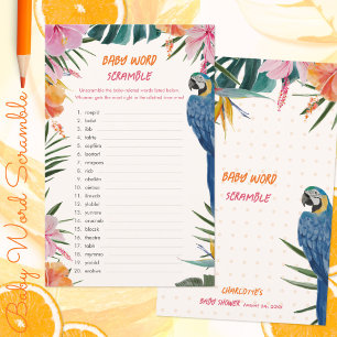 Tropical Parrot Baby Shower Word Scramble Game