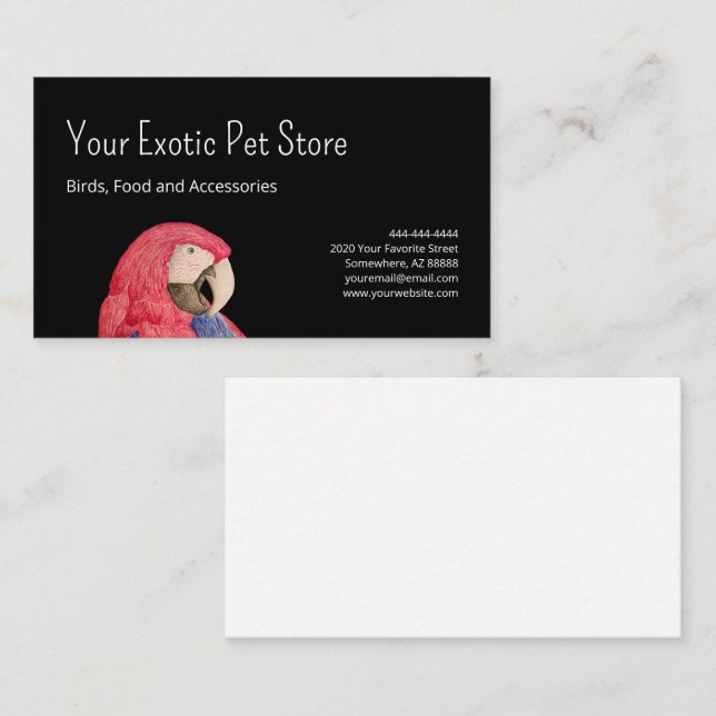 Tropical Parrot Bird Macaw Pet Store Back Business Card (Front/Back)