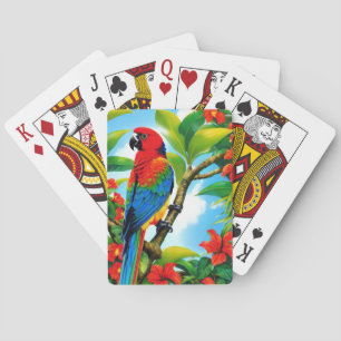 Tropical parrot bird on tree playing cards