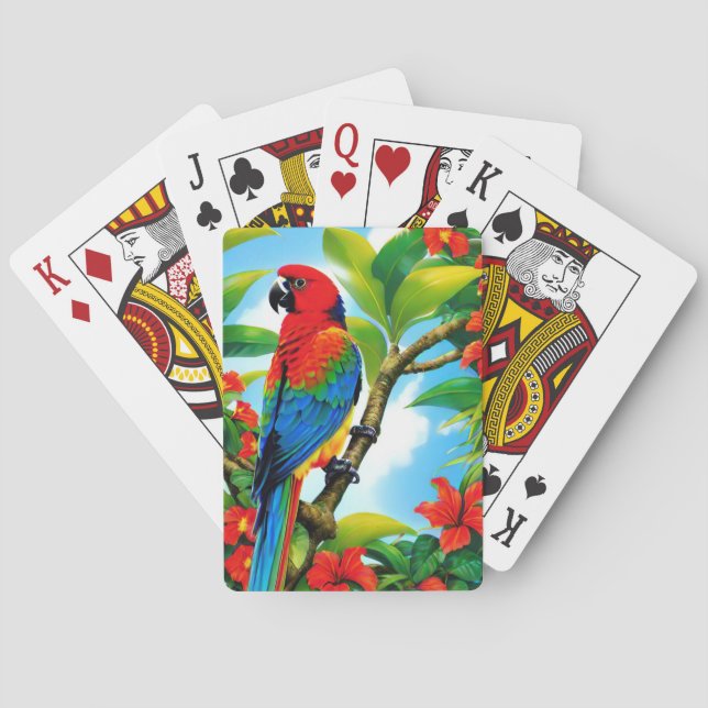 Tropical parrot bird on tree playing cards (Back)