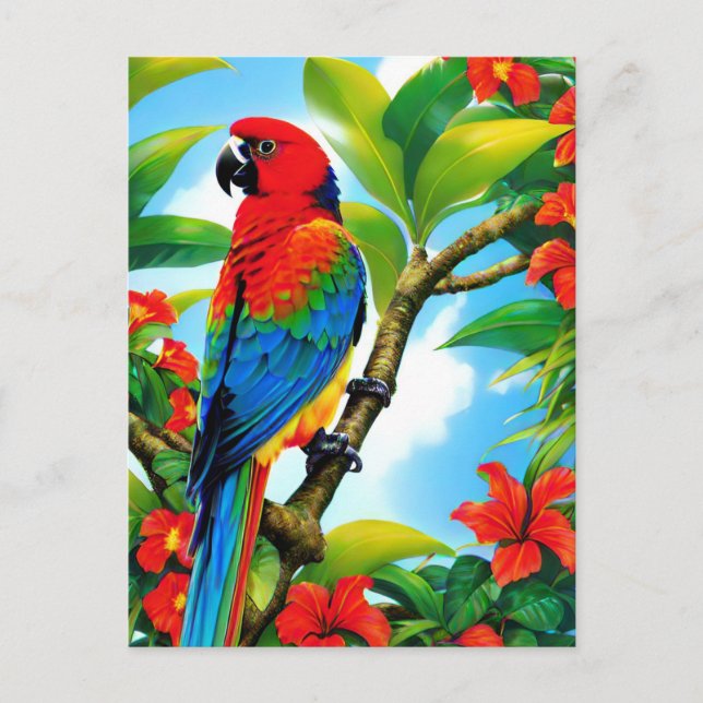Tropical parrot bird on tree postcard (Front)