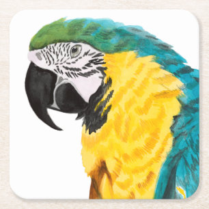 Tropical Parrot Bird Square Paper Coaster