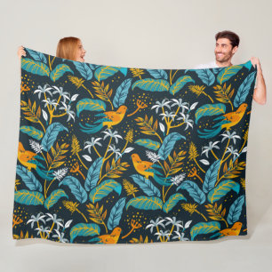 Tropical Parrot Birds & Colourful Leaves Pattern Fleece Blanket