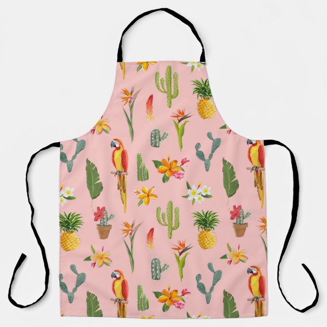Tropical Parrot, Cactus Vintage Pattern. Apron (Front)