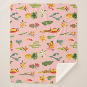 Tropical Parrot, Cactus Vintage Pattern. Sherpa Blanket