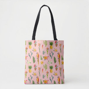 Tropical Parrot, Cactus Vintage Pattern. Tote Bag