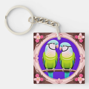 🦜 Tropical Parrot Duo Art Charm Gift 🦜 Key Ring