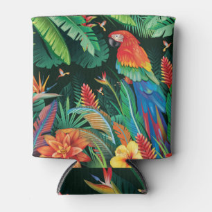 Tropical Parrot: Exotic Floral Background. Can Cooler