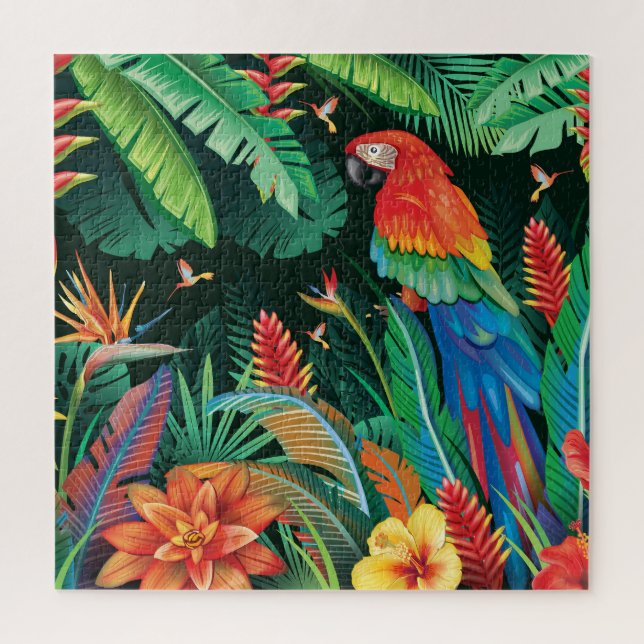 Tropical Parrot: Exotic Floral Background. Jigsaw Puzzle (Vertical)